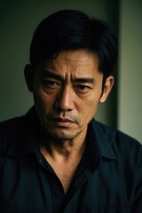 Obraz premium arafed asian man in black shirt staring at camera