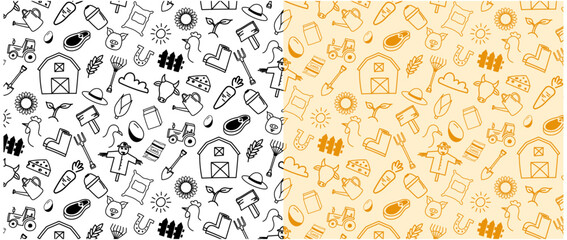 hand drawing farm barn doodle seamless pattern background funny