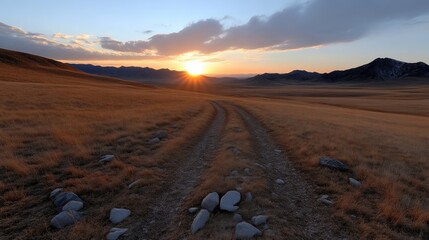 Golden sunset over a dusty road