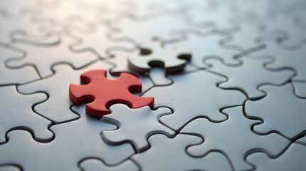 Gray Puzzle with Red and White Pieces