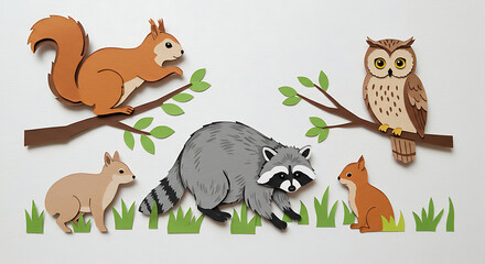 Fototapeta premium Forest Friends in Paper Cut Design