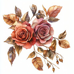 Beautiful roses with leaves in warm tones create stunning floral arrangement
