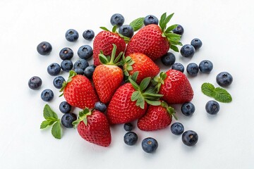 Obraz premium Sweet strawberry and blueberries on white background