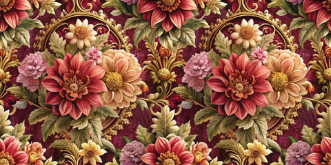 Vibrant floral pattern featuring rich colors and intricate details.