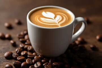 Obraz premium Hot coffee on wood table. Productive morning atmosphere, perfect for journaling, planning, and working from home concept. Coffee drink menu. Coffee background