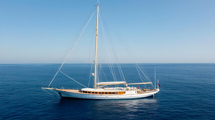Fototapeta premium Classic Wooden Sailboat On Calm Ocean
