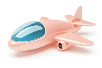 A toy airplane with a blue window and a pink body isolated on white background