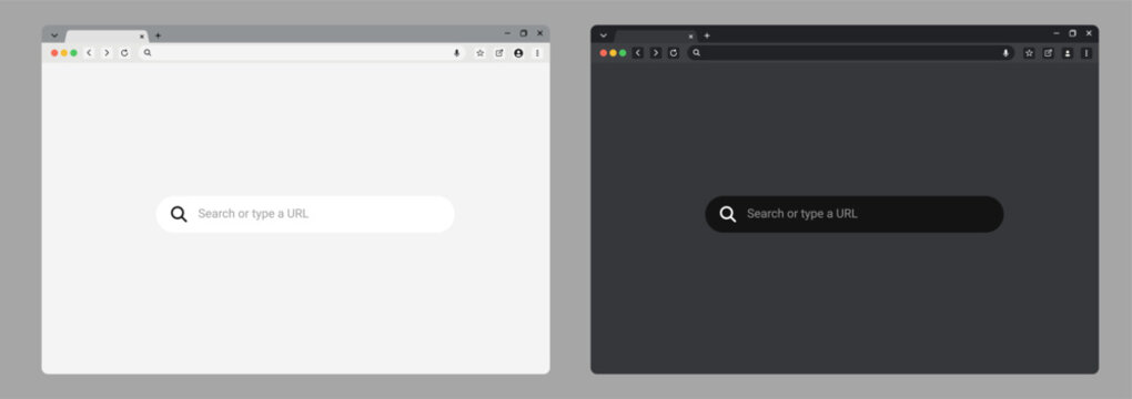 browser window Website mockup template with frames for PC, laptop, tablet, and mobile. Includes light, dark, and night modes. Vector illustration for UI and web design presentations.