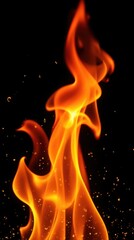 Fire Isolated Vertical Over Black Background