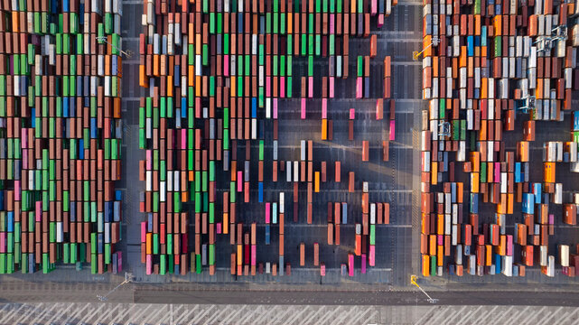 Aerial View of Long Island port harbor, in Los Angeles, USA.