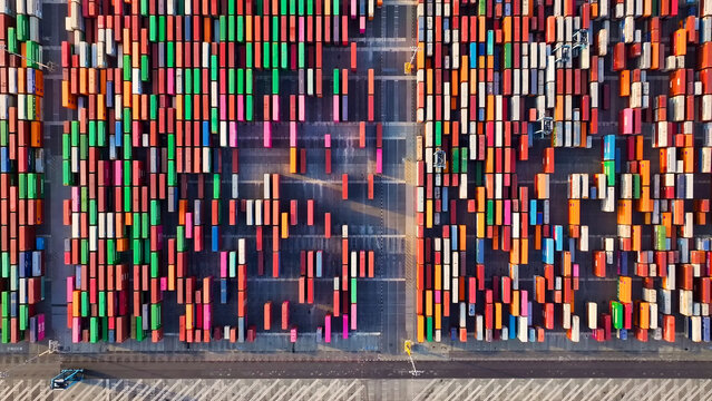 Los Angeles, United States - March 2025: Aerial View of Long Island port harbor, in Los Angeles, USA.