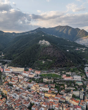 Aerial view of the Arechi castle in Salerno, Campania, Italy.