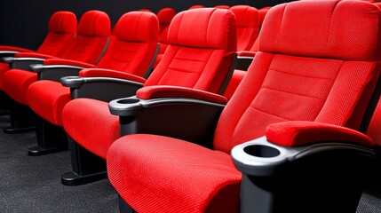 Comfortable red cinema seats arranged in a modern movie theater