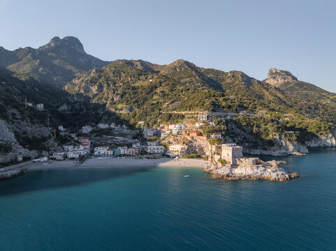 Aerial view of Erchie, a small town along the Amalfi Coast, Salerno, Campania, Italy.