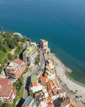 Aerial view of Cetara, a small town along the Amalfi Coast, Salerno, Campania, Italy.