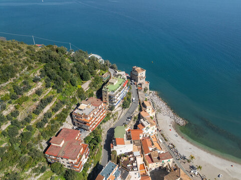 Aerial view of Cetara, a small town along the Amalfi Coast, Salerno, Campania, Italy.
