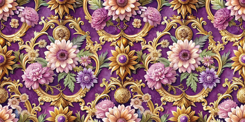 Intricate floral pattern with vibrant colors and elegant gold accents.