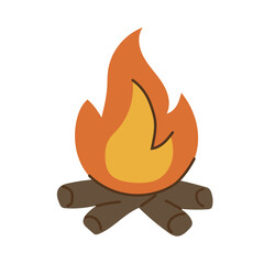  Burning campfire with wooden logs.