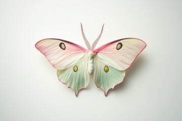 Pink moth studio shot, white background, insect wings, nature design