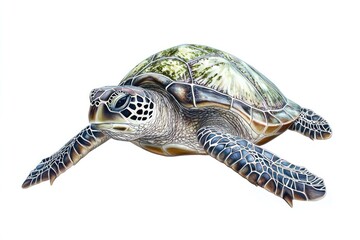Fototapeta premium Sea turtle swimming, ocean background, isolated, wildlife conservation.