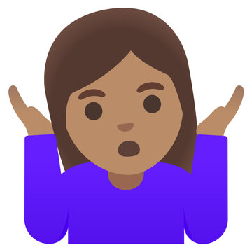 Woman Shrugging Emoji: Medium Skin Tone (Purple Shirt)
