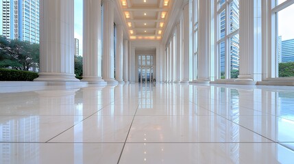 Fototapeta premium Modern white hallway with city views