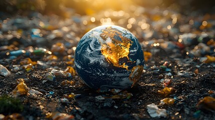 Earth shrouded in waste symbolizing global environmental crisis