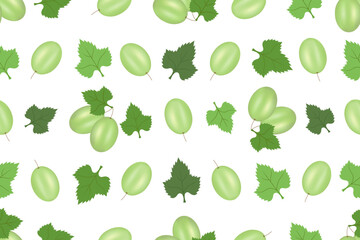 Green grapes and its leaves doodle seamless pattern design on white background, can be used for background, textiles, wrapping paper and other decorative purposes.