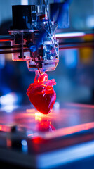 3D printer nozzle meticulously crafting a realistic human heart model layer by layer