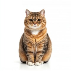 Obraz premium Tabby cat sitting, studio shot, white background, pet portrait