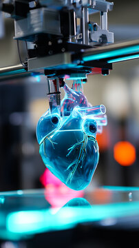 3D printer nozzle meticulously crafting a realistic human heart model layer by layer