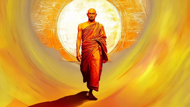 Spiritual Monk in Monastery Robe Meditating in Serenity Cartoon Vector Art