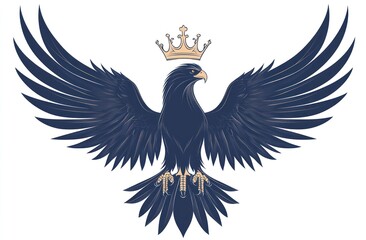 Fototapeta premium Crowned eagle heraldic crest, wings spread, white background, design element