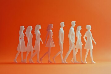 Obraz premium Diverse People Walking Path Bright Background
