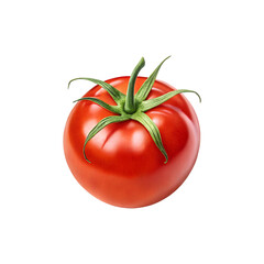 Fresh Ripe Red Tomato with Green Stem on Transparent Background