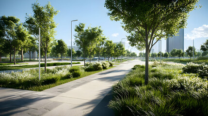 Urban Park Pathway On A Sunny Day
