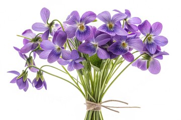 Obraz premium Bouquet of violets flowers isolated on white background