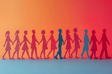 Diverse People Walking Together Silhouette Cutouts