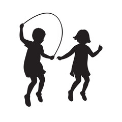 Children skipping rope fun silhouette scene