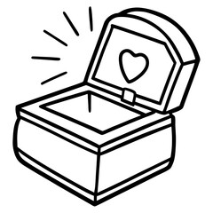 Jewelry box with a glowing heart line art vector
