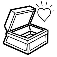Jewelry box with a glowing heart line art vector