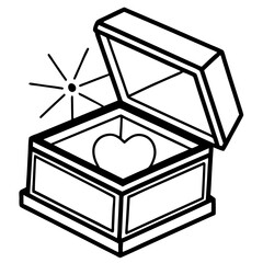Jewelry box with a glowing heart line art vector