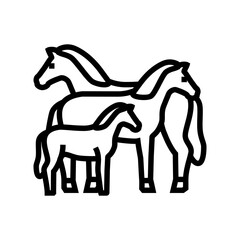 family horse breeding line icon vector illustration