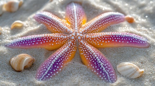 Colorful starfish on sandy beach