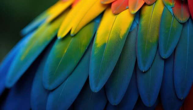 Close-up of iridescent blue and gold macaw feathers , sunlight, macaw feathers, close-up