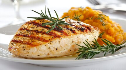 Grilled Turkey Breast and Sweet Potato Mash with Rosemary