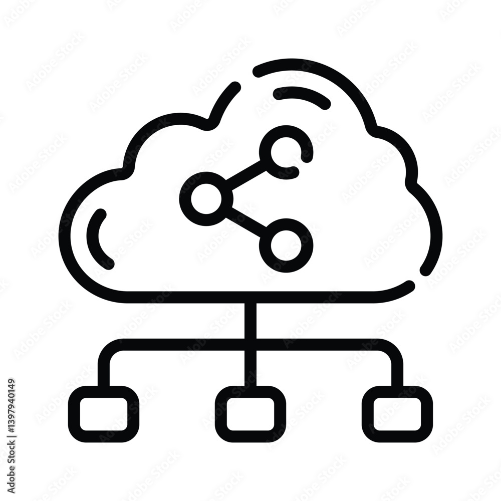 Wall mural get this outline icon of cloud network with shared sign