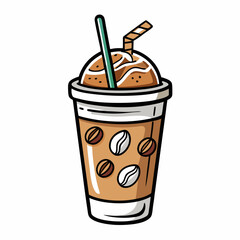Iced Coffee Cup Line Art Vector | AI-Generated Printable Graphic Design