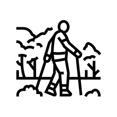 nordic walker forest trail line icon vector illustration