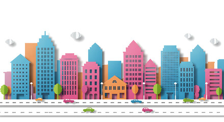 Obraz premium Colorful Cityscape in Paper Cut Style
